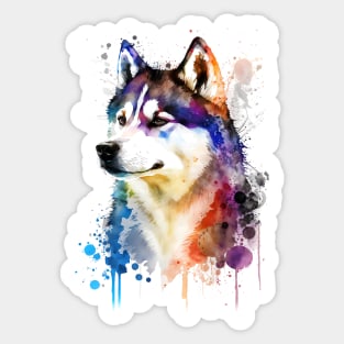 Rainbow Siberian Husky Watercolor Art Sticker